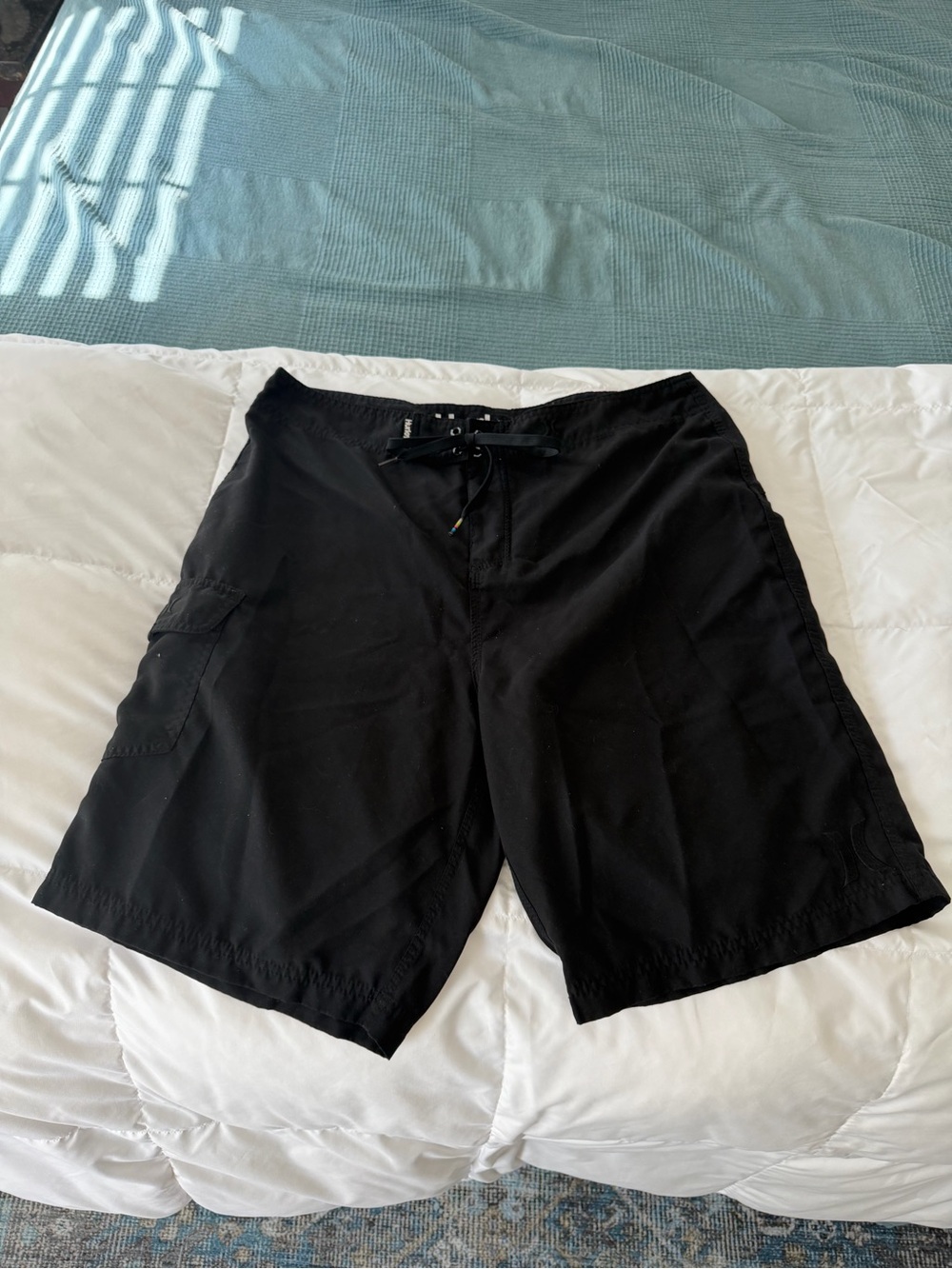 Hurley Black Cargo Drawstring Swim Shorts